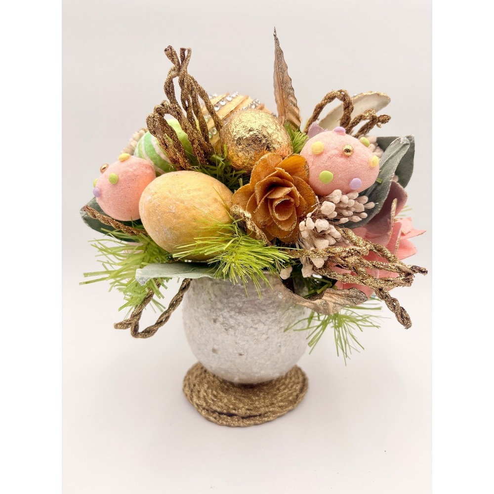 Sparkling Capiz She'll Easter Egg Arrangement Dragonfly Floral Vase Spring Decor - Picture 1 of 7